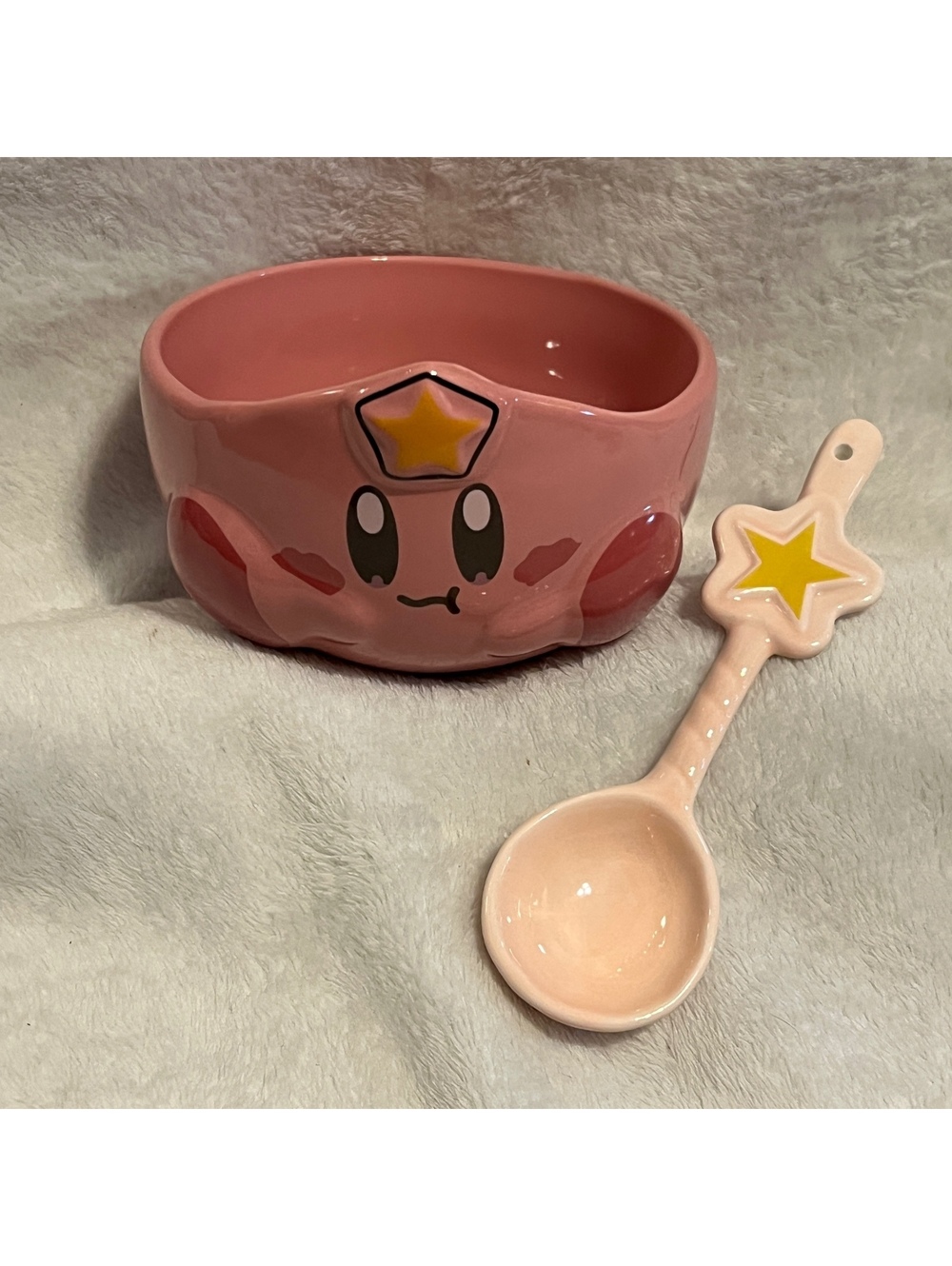 Kirby pink ceramic bowl with star spoon